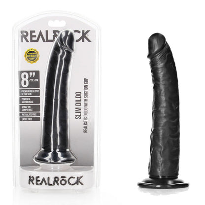 REALROCK Realistic Slim Dildo with Suction Cup - 20.5cm - Black 20.5 cm (8) Dong