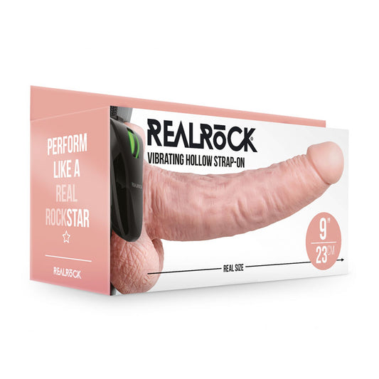 REALROCK Vibrating Hollow Strapon + Balls - 23cm Flesh - Flesh 23 cm Vibrating Hollow Strap-On