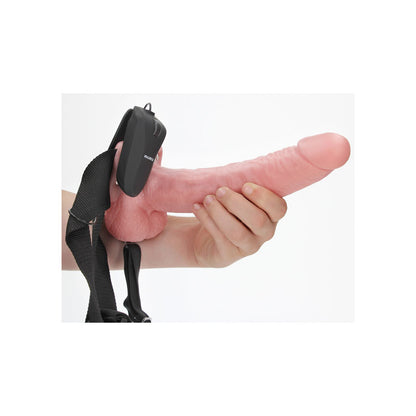 REALROCK Vibrating Hollow Strapon + Balls - 23cm Flesh - Flesh 23 cm Vibrating Hollow Strap-On