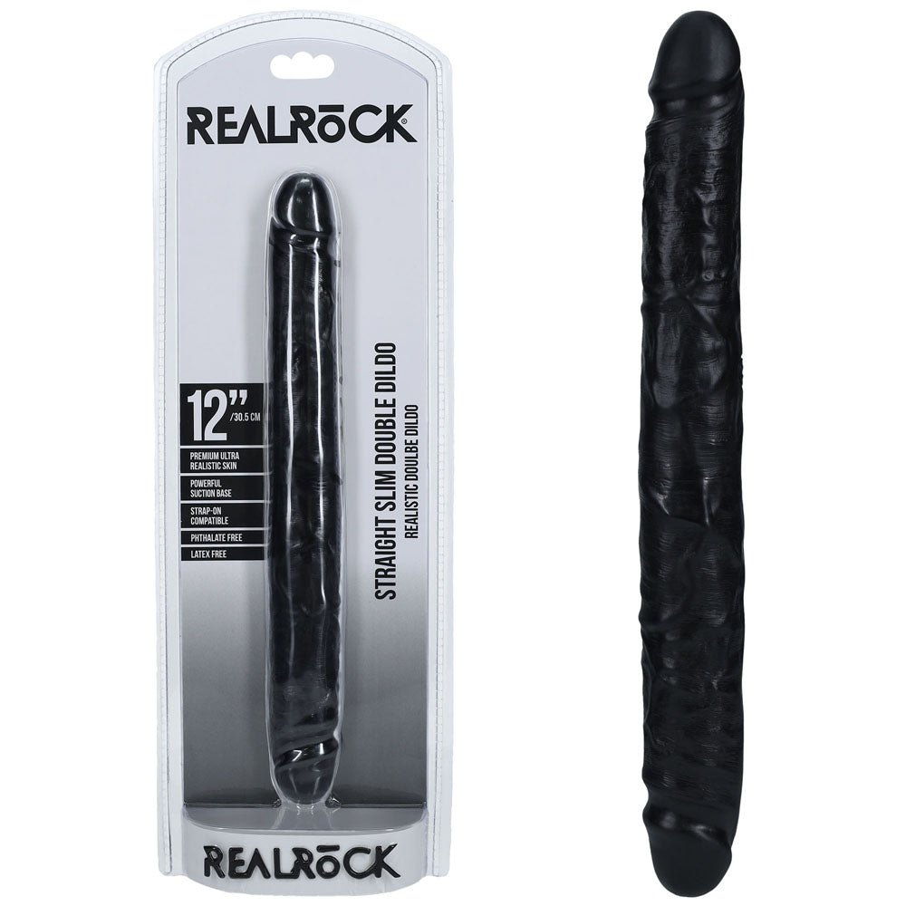 REALROCK 30cm Slim Double Dildo - Black - Black 30 cm (12) Double Dong