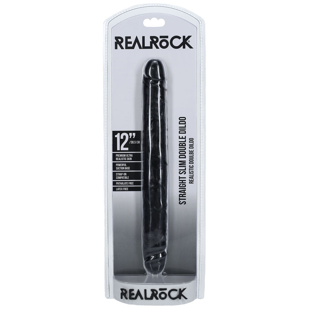 REALROCK 30cm Slim Double Dildo - Black - Black 30 cm (12) Double Dong