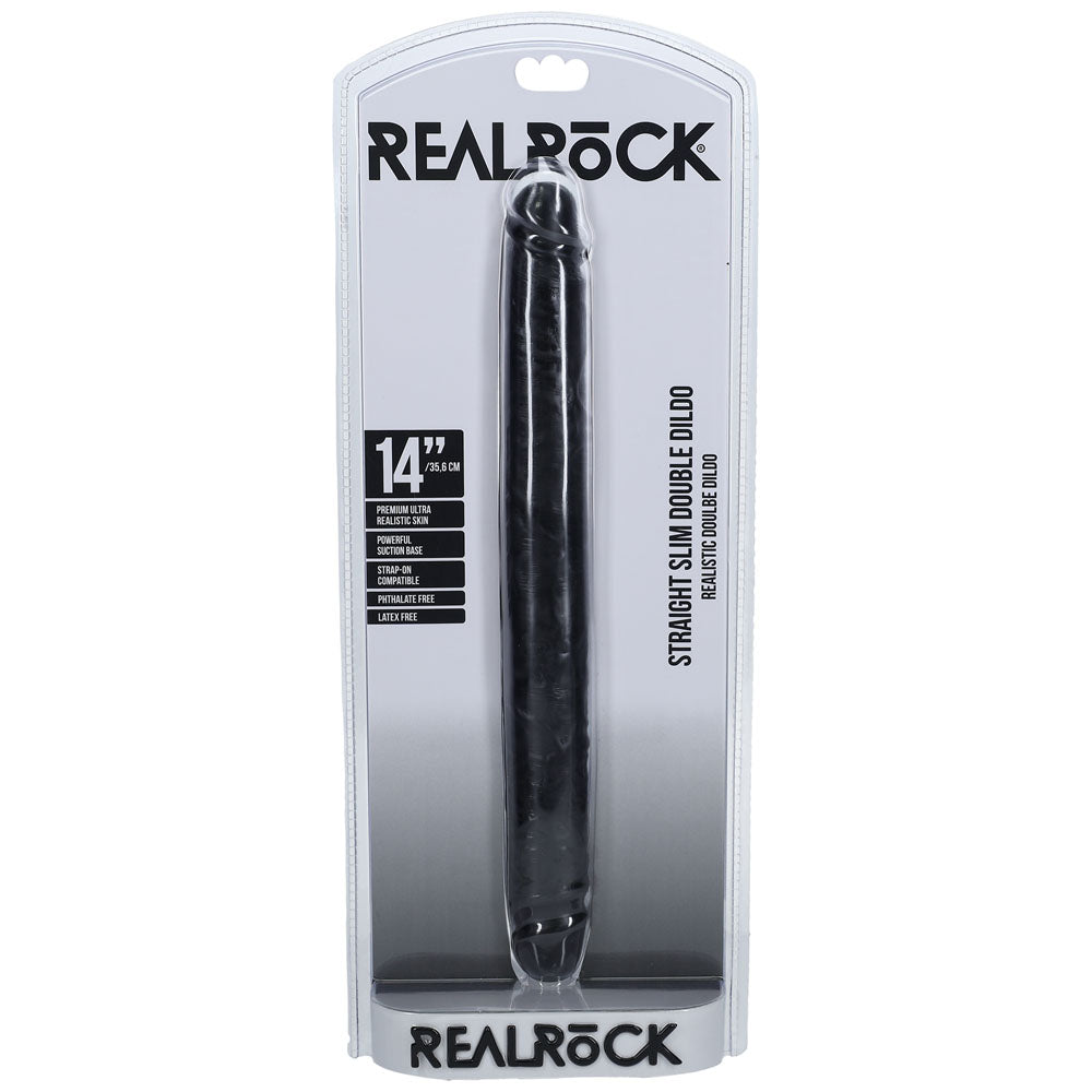 REALROCK 35cm Slim Double Dildo - Black - Black 35 cm (14) Double Dong