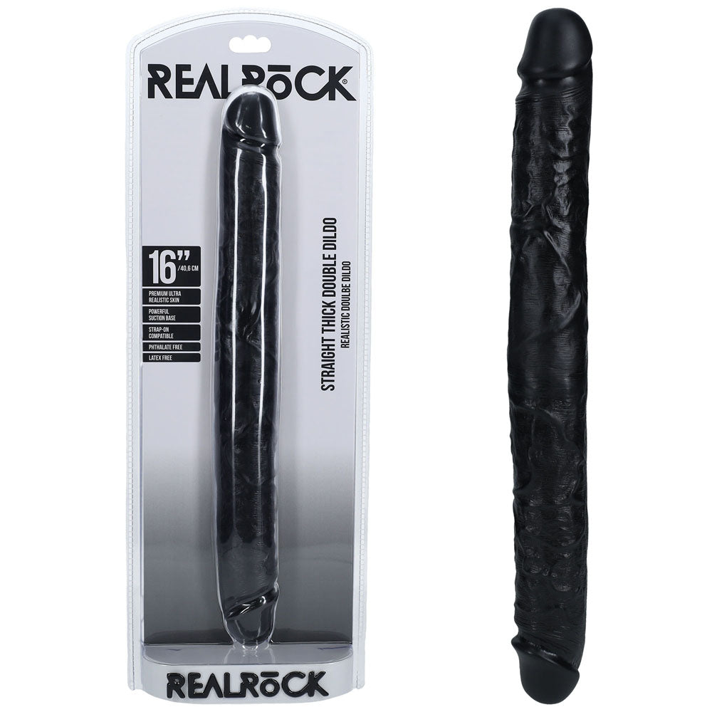 REALROCK 40cm Thick Double Dildo - Black - Black 40 cm (16) Thick Double Dong