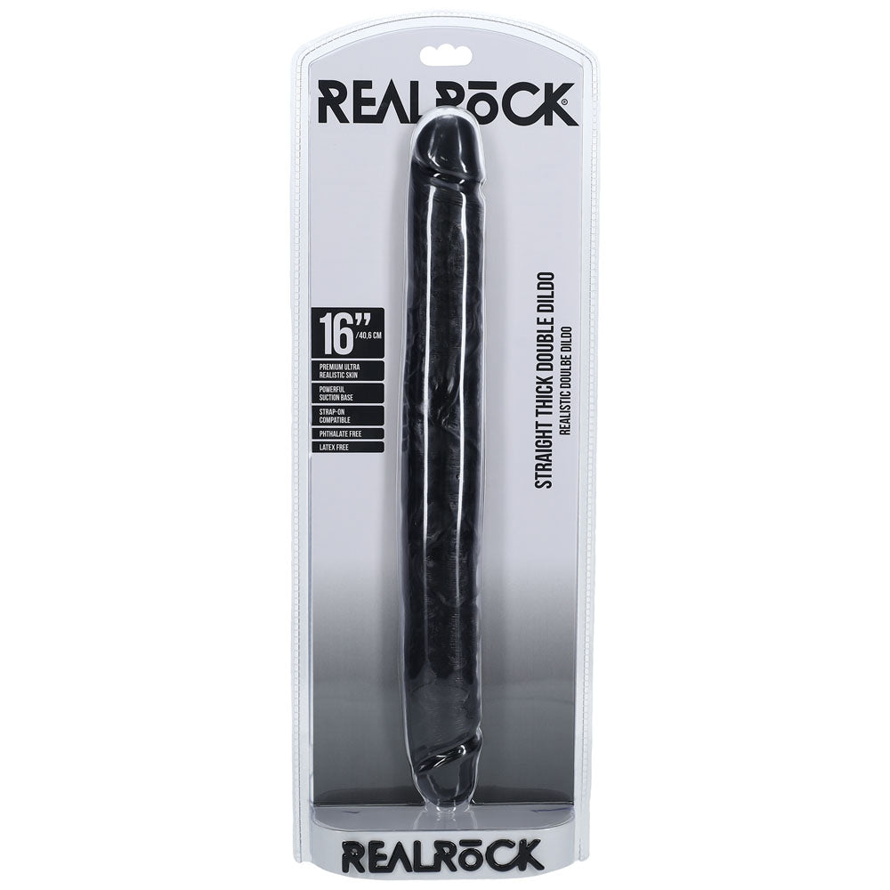 REALROCK 40cm Thick Double Dildo - Black - Black 40 cm (16) Thick Double Dong