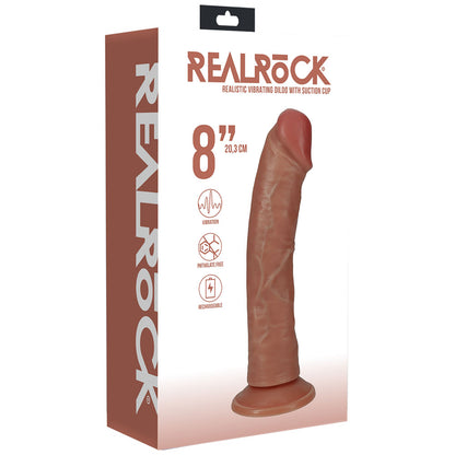 REALROCK 20cm Vibrating Cock - Tan - Tan 20.3 cm (8) USB Rechargeable Vibrating Dong