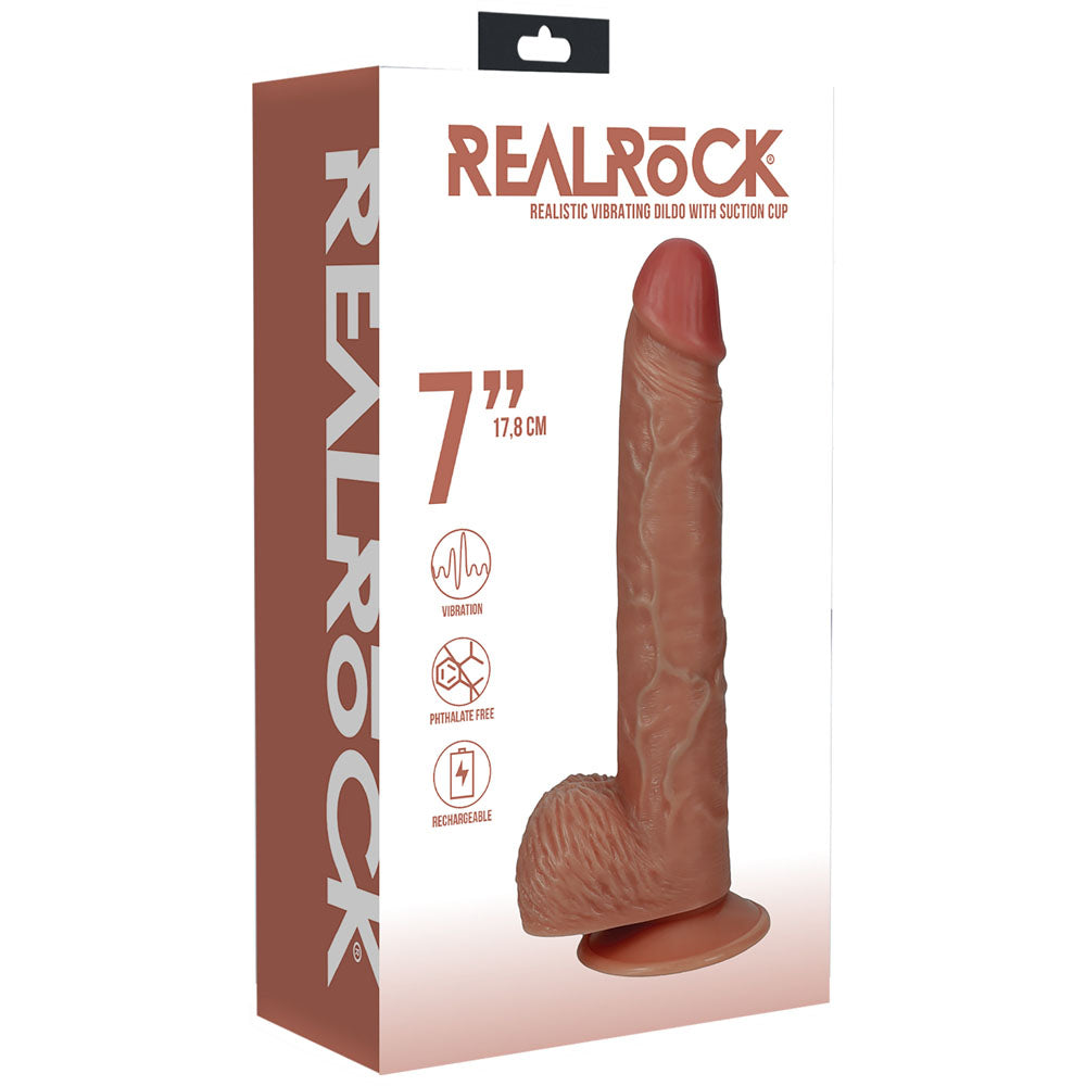 REALROCK 18cm Vibrating Cock + Balls - Tan - Tan 17.8 cm (7) USB Rechargeable Vibrating Dong