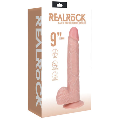 REALROCK 23cm Vibrating Cock + Balls - Flesh - Flesh 22.9 cm (9) USB Rechargeable Vibrating Don