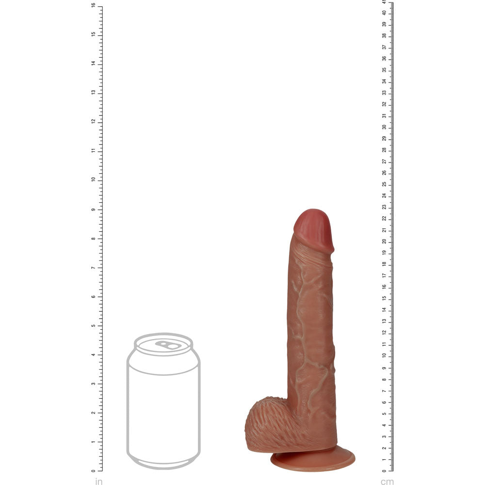 REALROCK 23cm Vibrating Cock + Balls - Tan - Tan 22.9 cm (9) USB Rechargeable Vibrating Dong