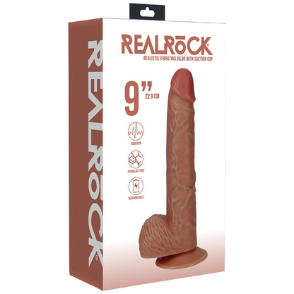 REALROCK 23cm Vibrating Cock + Balls - Tan - Tan 22.9 cm (9) USB Rechargeable Vibrating Dong