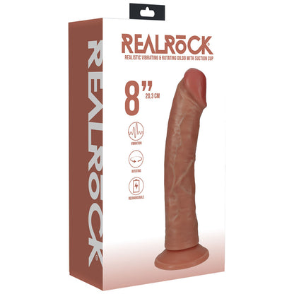 REALROCK 20cm Vibrating + Rotating Cock - Tan - Tan 20.3 cm (8) USB Rechargeable Vibrating and