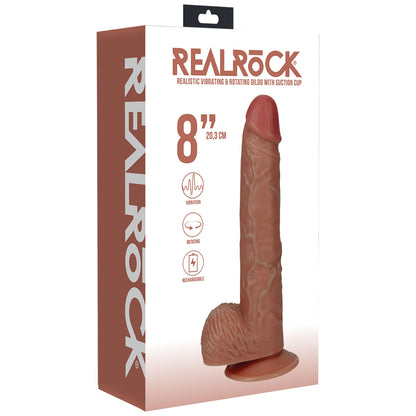 REALROCK 20cm Vibrating + Rotating Cock + Balls - Tan - Tan 20.3 cm (8) USB Rechargeable Vibrat