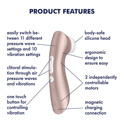 Satisfyer Pro 2+ Rose Gold - Rose Gold Touch-Free USB-Rechargeable Clitoral Stimulator with Vib