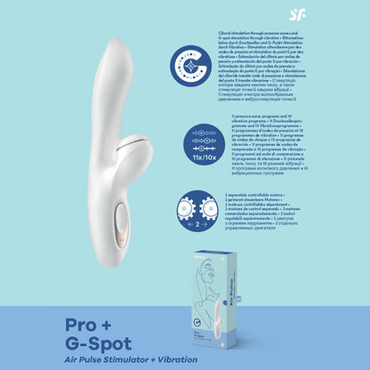 Satisfyer Pro + G-Spot - White 22 cm USB Rechargeable Rabbit Vibrator with Touch-Free Clitoral