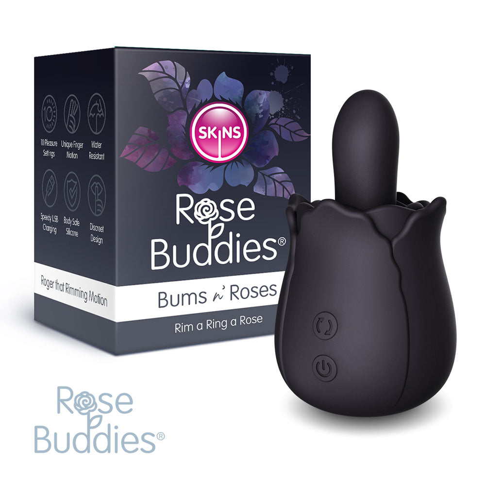 Skins Rose Buddies - The Bums N Roses - Black USB Rechargeable Anal Rimming Stimulator