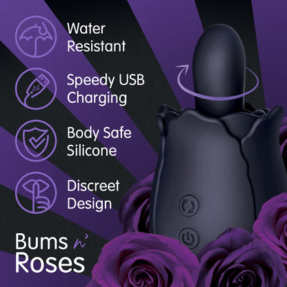 Skins Rose Buddies - The Bums N Roses - Black USB Rechargeable Anal Rimming Stimulator