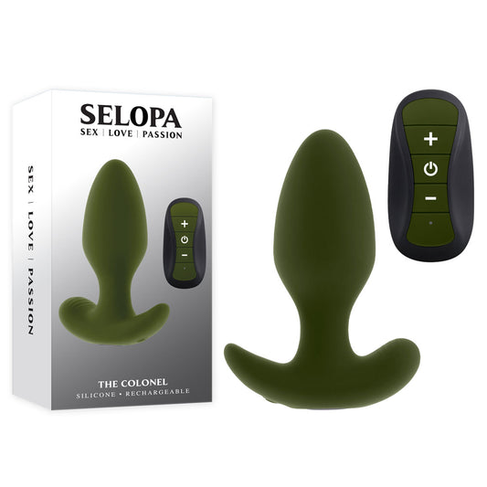 Selopa THE COLONEL - Green 10.1 cm USB Rechargeable Vibrating Butt Plug with Wireless Remote