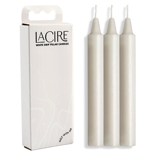 LaCire Drip Pillar Candles - White - White Drip Candles - Set of 3