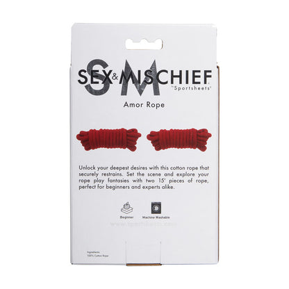 Sex & Mischief Amor Rope - 2 Red Bondage Ropes - 4.5 m Lengths