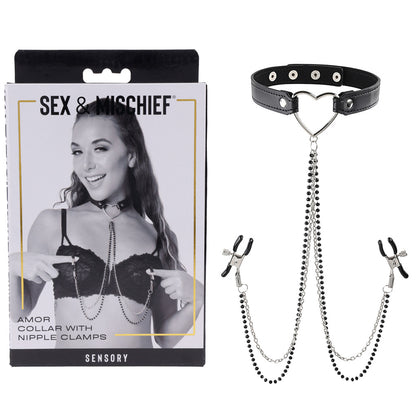 Sex & Mischief Amor Collar with Nipple Clamps - Metal Restraints