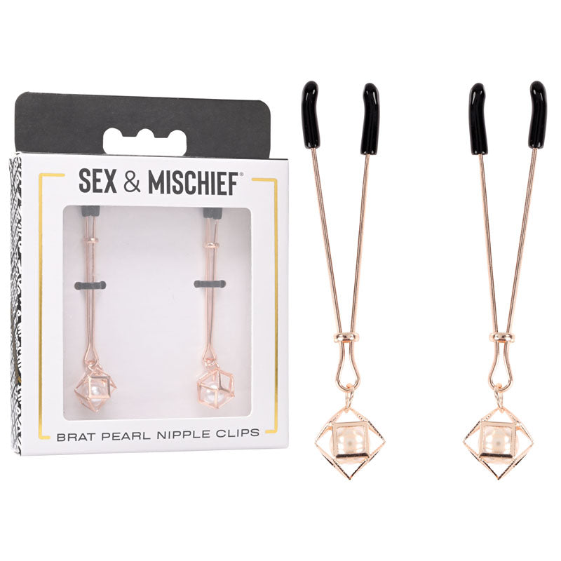 Sex & Mischief Brat Pearl Nipple Clips - Rose Gold - Set of 2