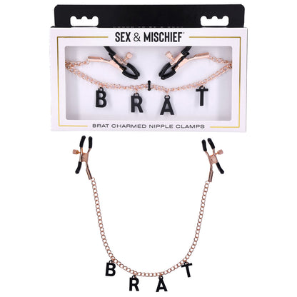 Sex & Mischief Brat Charmed Nipple Clamps - Rose Gold Nipple Clamps with 45 cm Chain