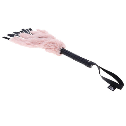 Sex & Mischief Brat Faux Fur Flogger - Black 50 cm Whip with Pink Faux Feather