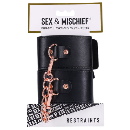 Sex & Mischief Brat Locking Cuffs - Black/Rose Gold Hand Cuffs