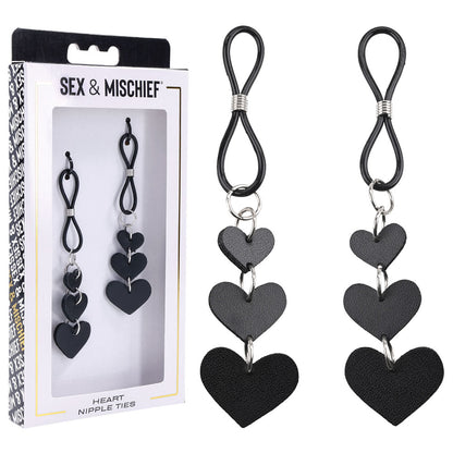 Sex & Mischief Heart Nipple Ties - Black Nipple Restraints - Set of 2