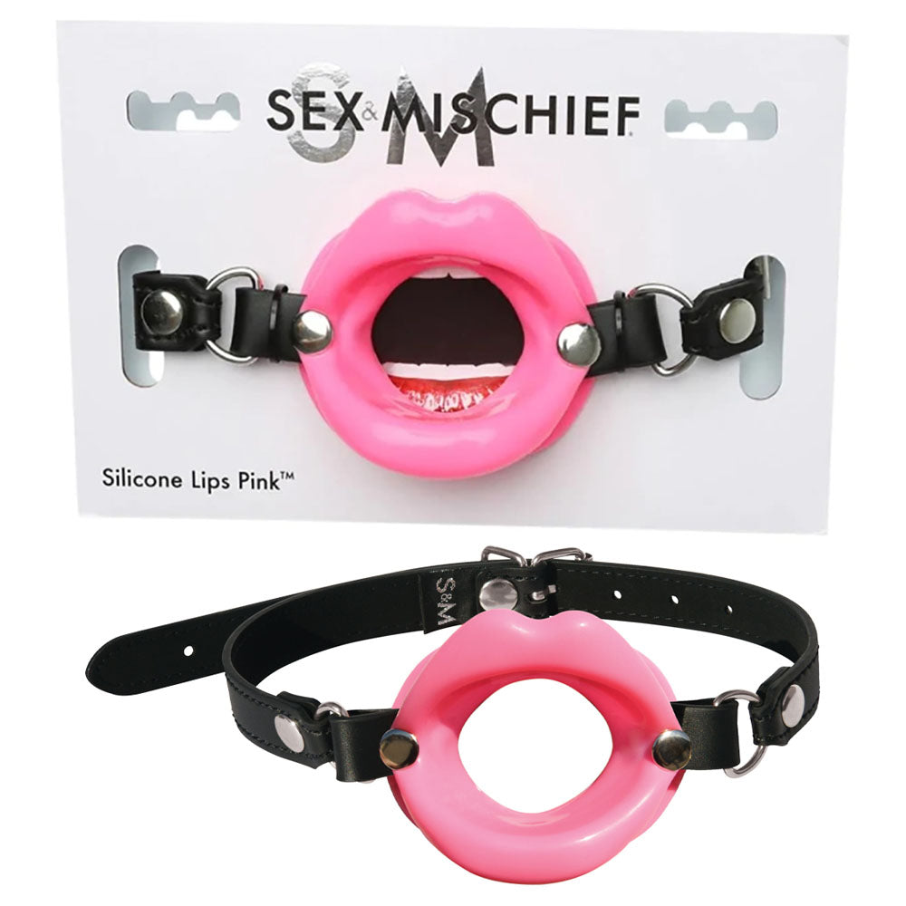 Sex & Mischief Silicone Lips Mouth Gag - Pink - Pink Mouth Restraint