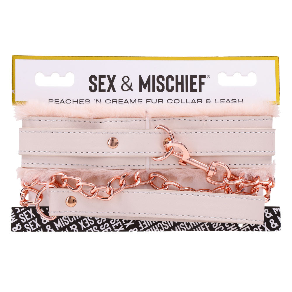 Sex & Mischief Peaches n CreaMe Fur Collar & Leash - Peach Restraint