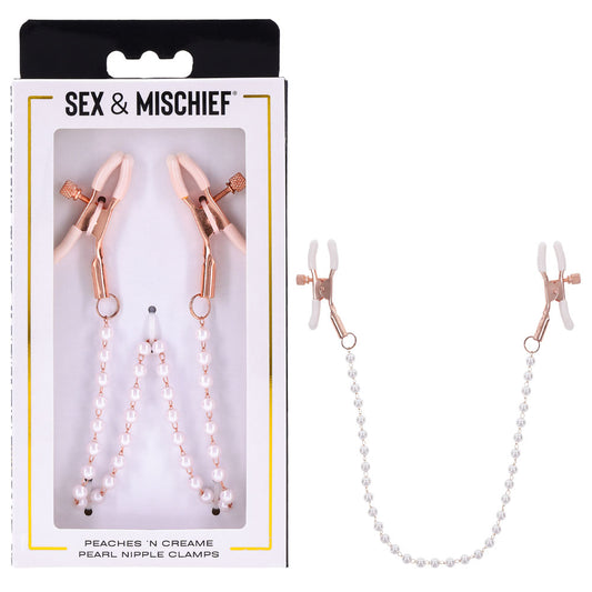 Sex & Mischief Peaches n CreaMe Pearl Nipple Clamps - Peach Nipple Restraints