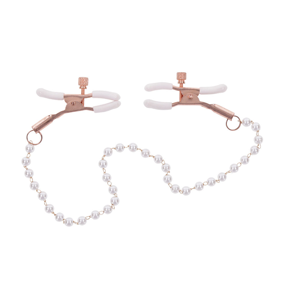 Sex & Mischief Peaches n CreaMe Pearl Nipple Clamps - Peach Nipple Restraints