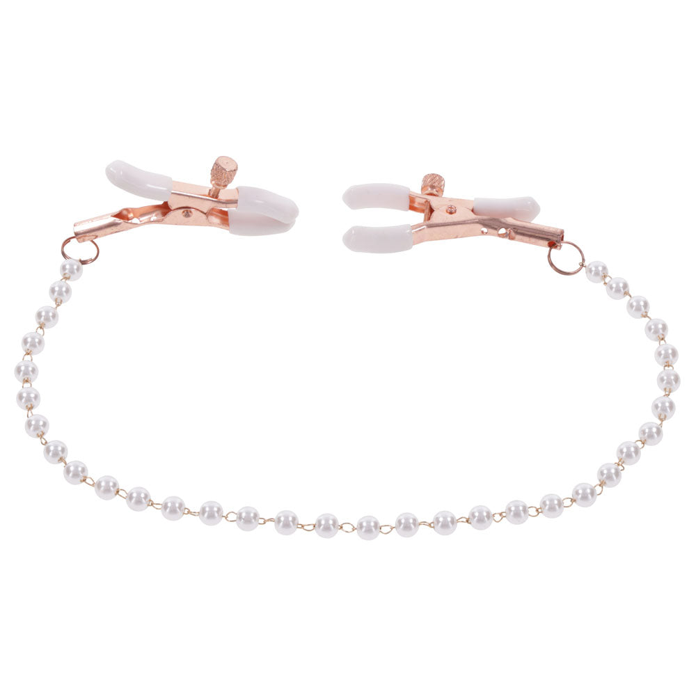 Sex & Mischief Peaches n CreaMe Pearl Nipple Clamps - Peach Nipple Restraints