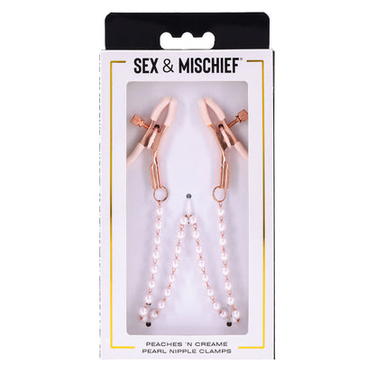 Sex & Mischief Peaches n CreaMe Pearl Nipple Clamps - Peach Nipple Restraints