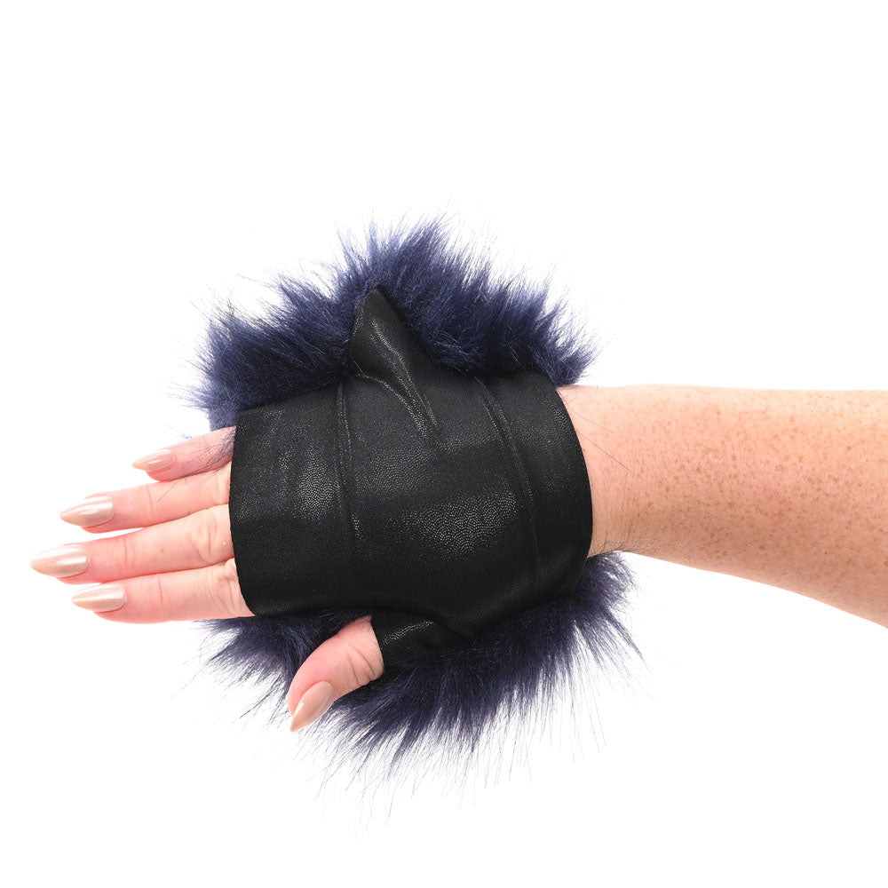 Sex & Mischief Cougar Spiked Sensory Glove - Navy Blue Furry Glove with Metal Spikes