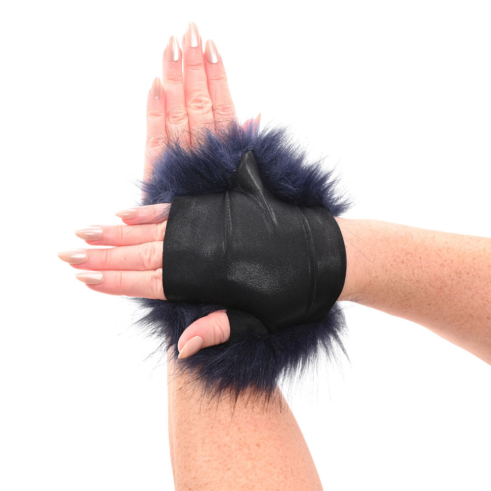 Sex & Mischief Cougar Spiked Sensory Glove - Navy Blue Furry Glove with Metal Spikes