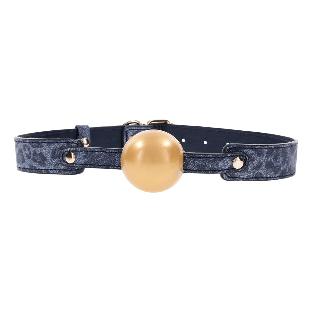 Sex & Mischief Cougar Ball Gag - Navy Blue/Gold Mouth Restraint