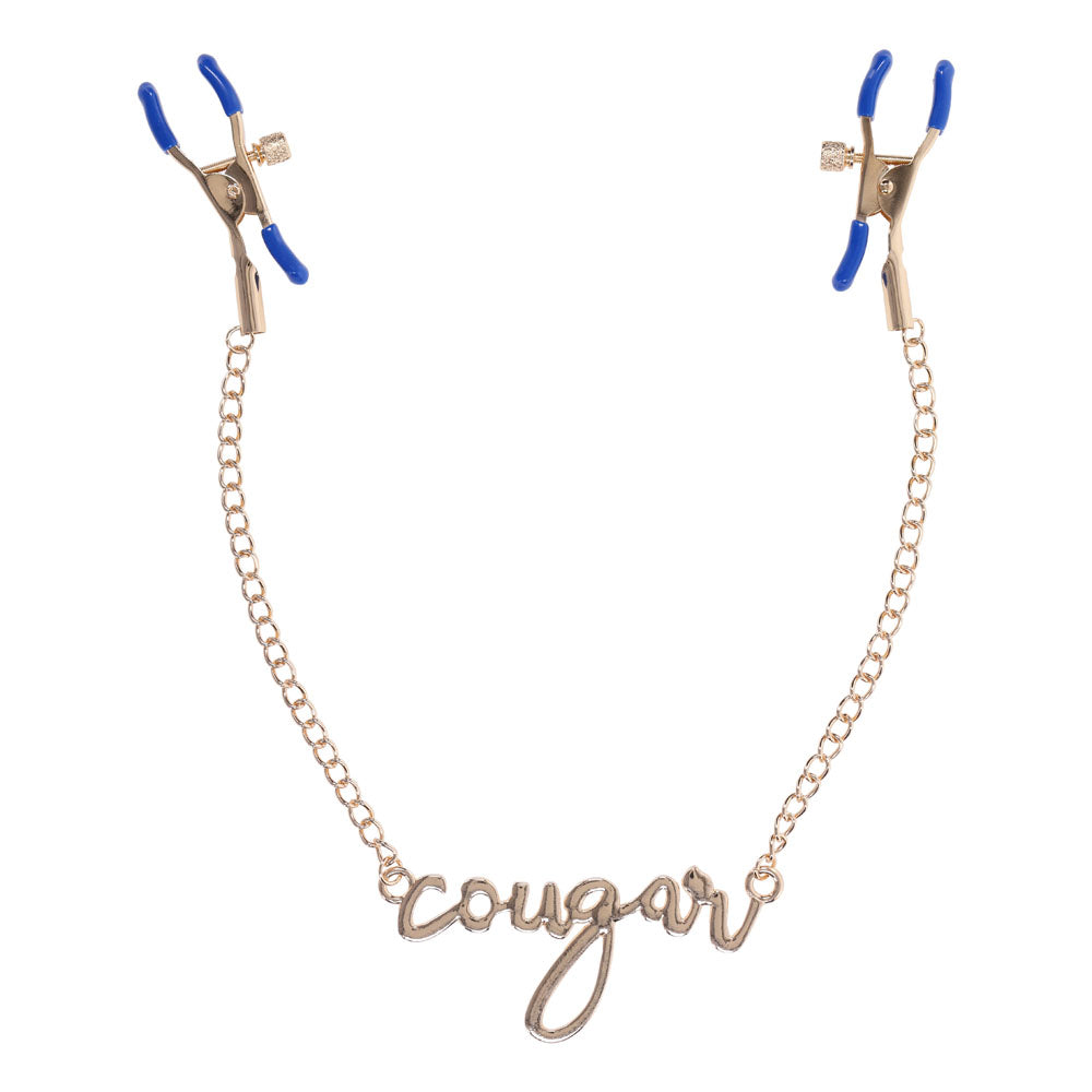 Sex & Mischief Cougar Nipple Clamps - Gold Nipple Clamps with 33 cm Chain