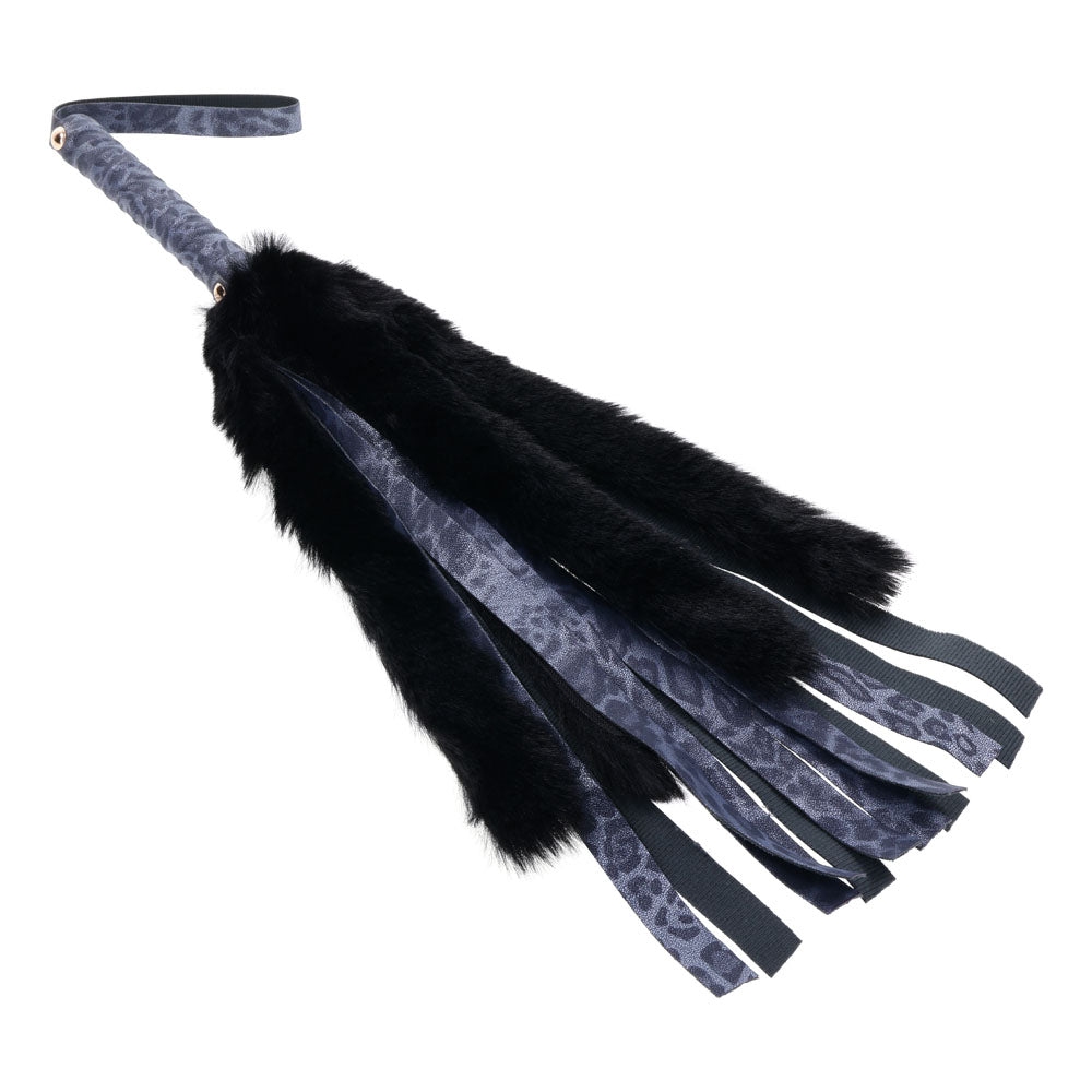 Sex & Mischief Cougar Faux Fur Flogger - Navy Blue/Black Furry Flogger Whip