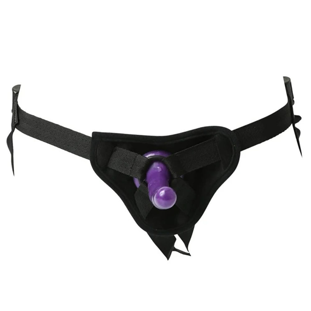 Sex & Mischief Strap-On & Silicone Dildo Kit - Black/Purple Adjustable Strap-On