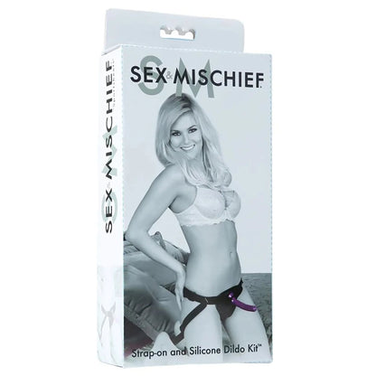 Sex & Mischief Strap-On & Silicone Dildo Kit - Black/Purple Adjustable Strap-On