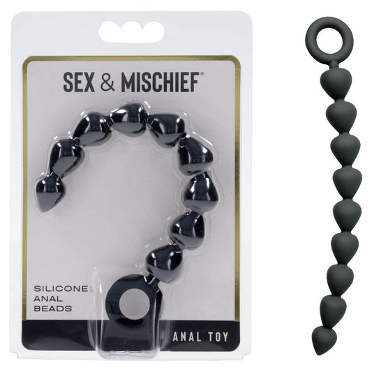 Sex & Mischief Silicone Anal Beads - Black - Black 22.9 cm Anal Beads