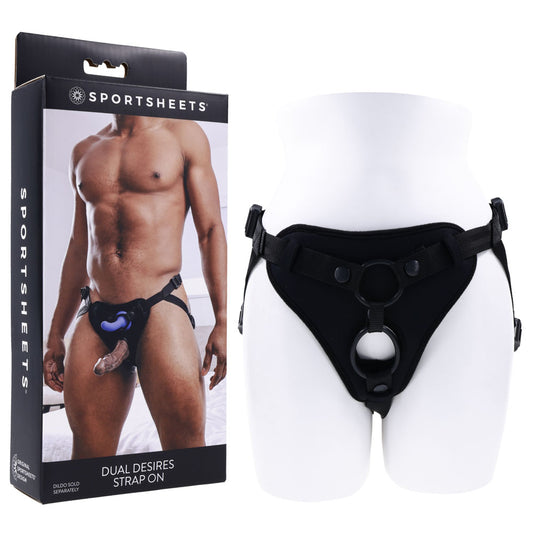 SPORTSHEETS Dual Desires Strap On - Black Adjustable Strap-On Harness (No Probe Included)