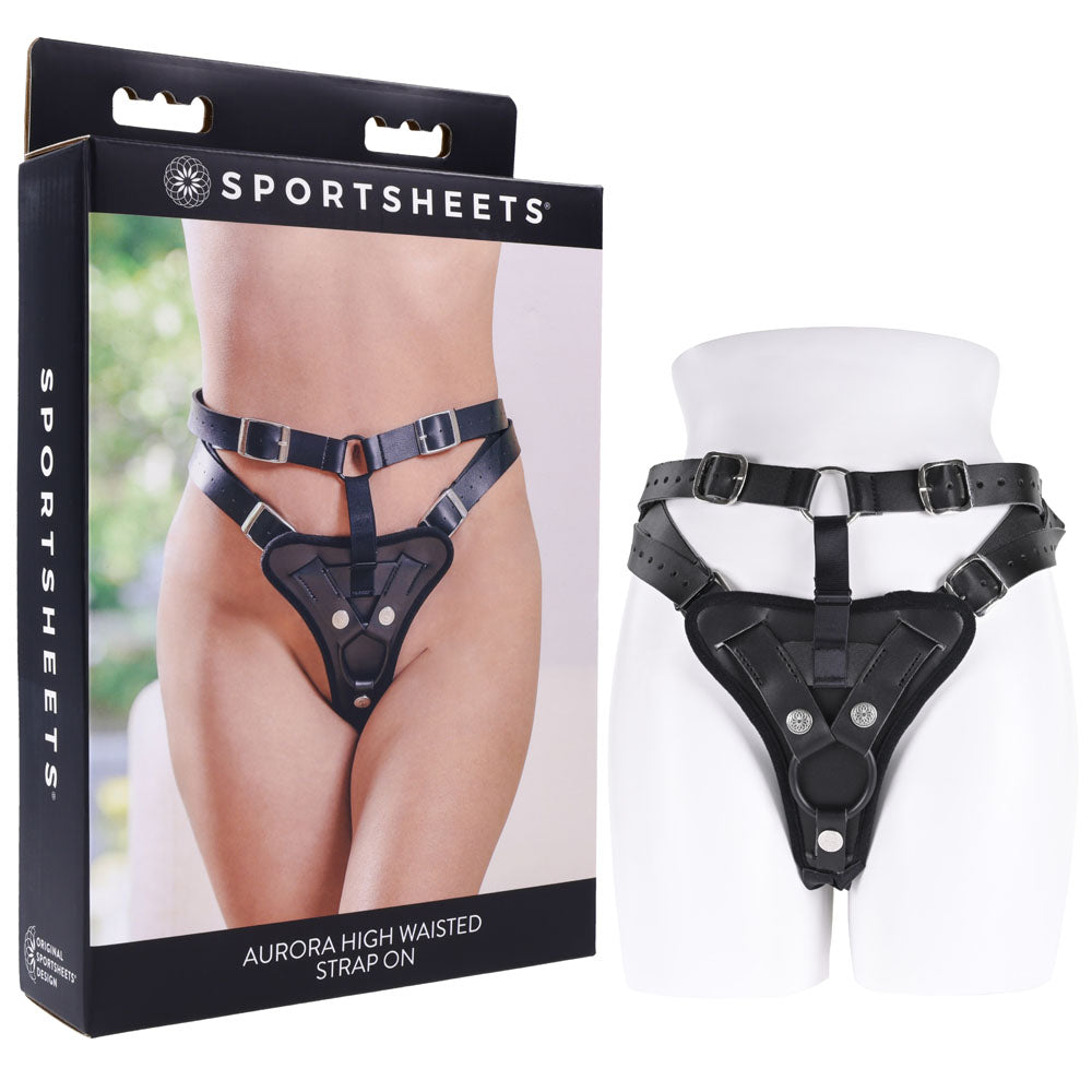 SPORTSHEETS Aurora High Waisted Strap On - Black Adjustable Strap-On Harness (No Probe Included