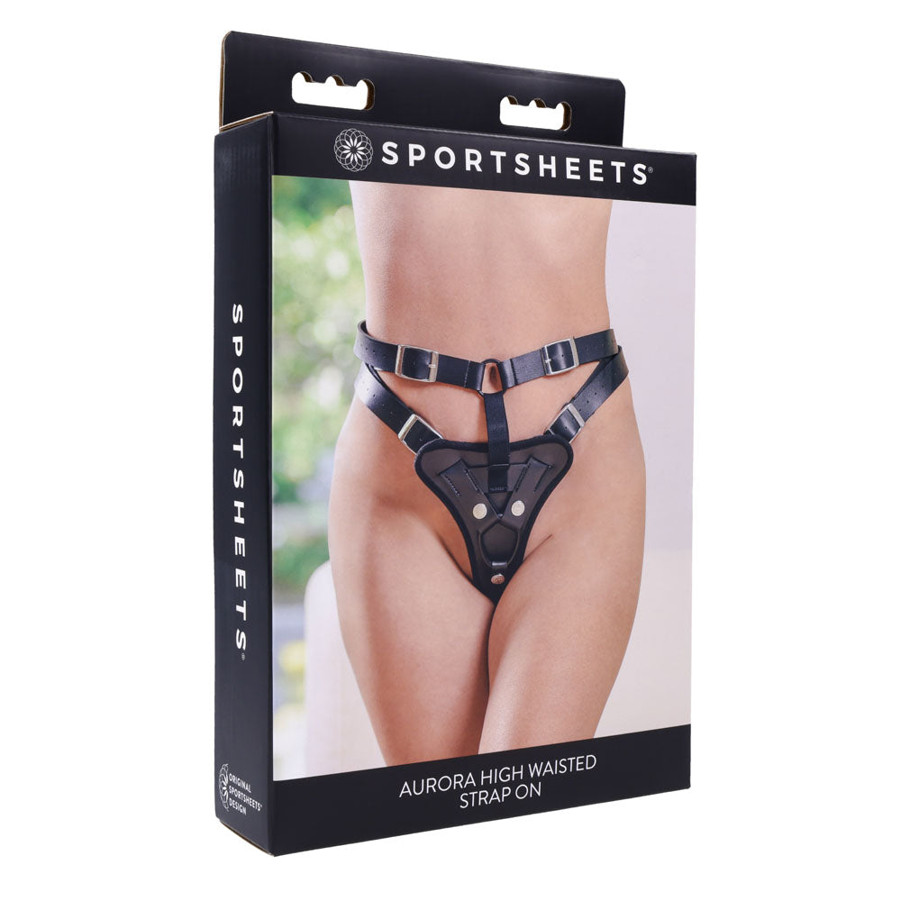 SPORTSHEETS Aurora High Waisted Strap On - Black Adjustable Strap-On Harness (No Probe Included