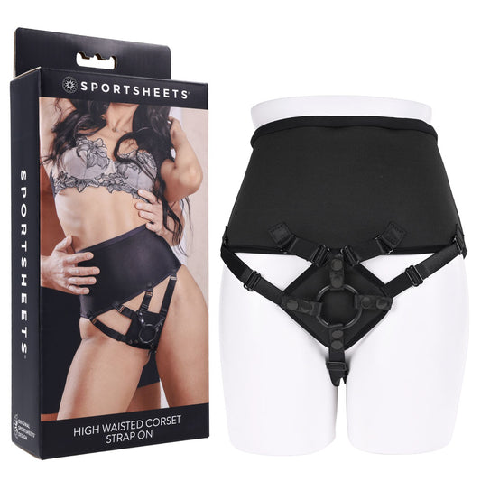 SPORTSHEETS High Waisted Corset Strap On - Black Adjustable Strap-On Harness (No Probe Included