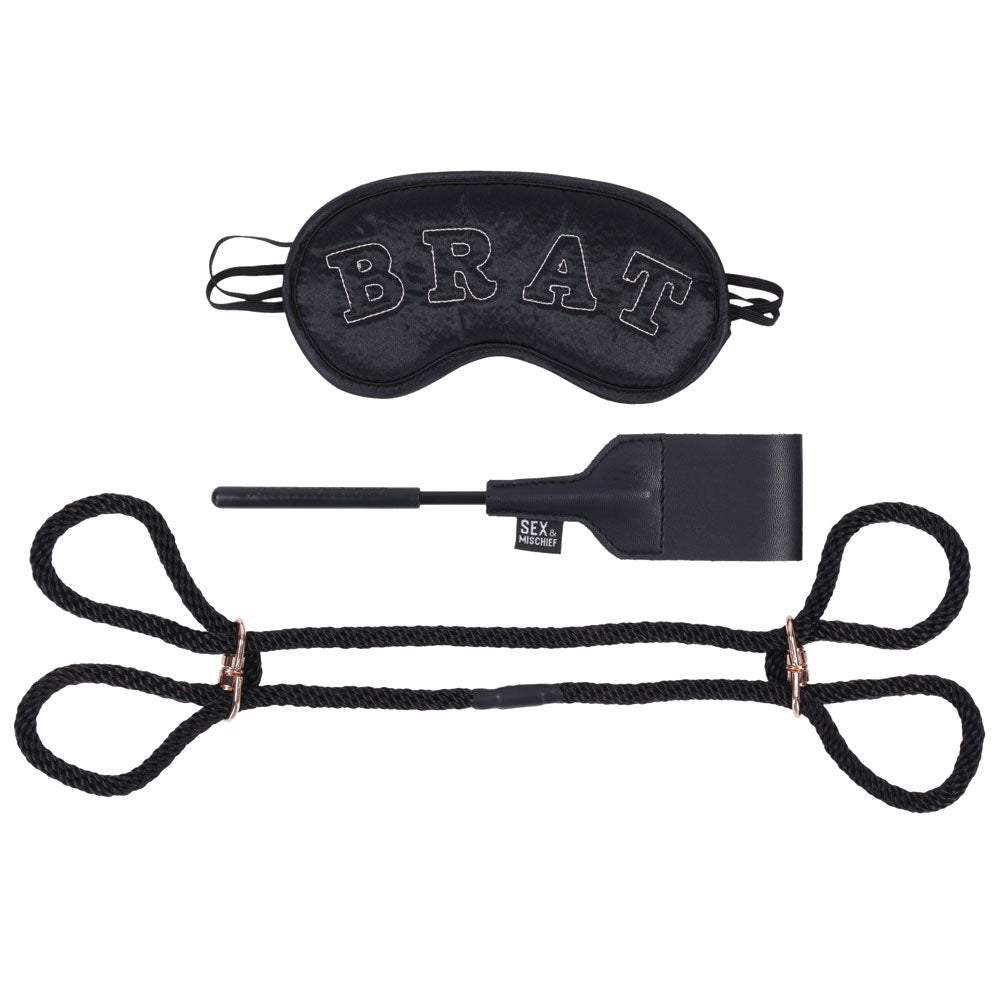 Sex & Mischief Knotty Brat Kit - Black Bondage Kit - 3 Piece Set