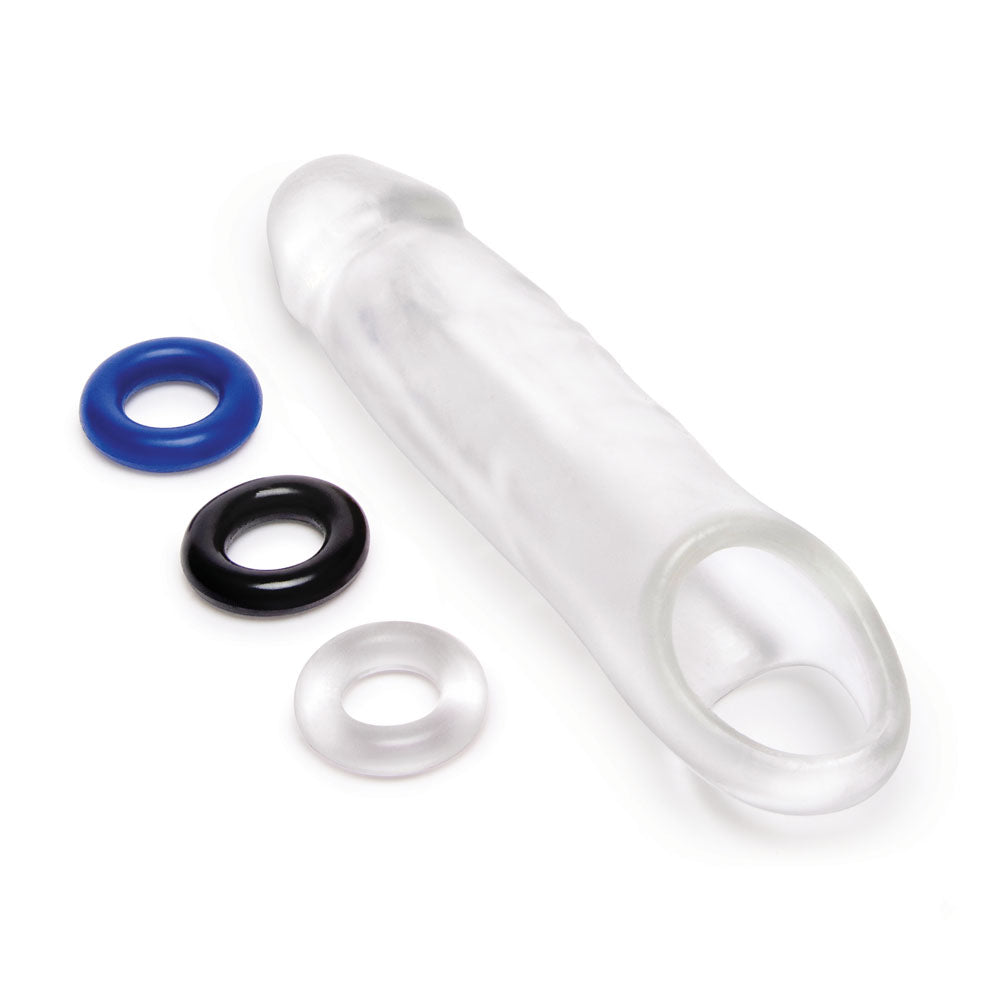 Size Up 1 Inch See-Thru Penis Extender with Ball Loop - Clear 2.5 cm (1) Penis Extension Sleeve