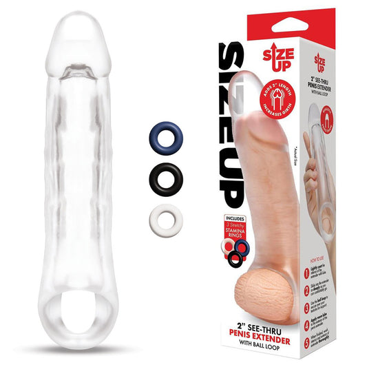 Size Up 2 Inch See-Thru Penis Extender with Ball Loop - Clear 5 cm (2) Penis Extension Sleeve