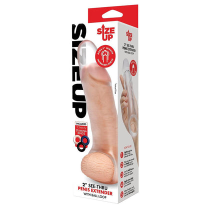 Size Up 2 Inch See-Thru Penis Extender with Ball Loop - Clear 5 cm (2) Penis Extension Sleeve